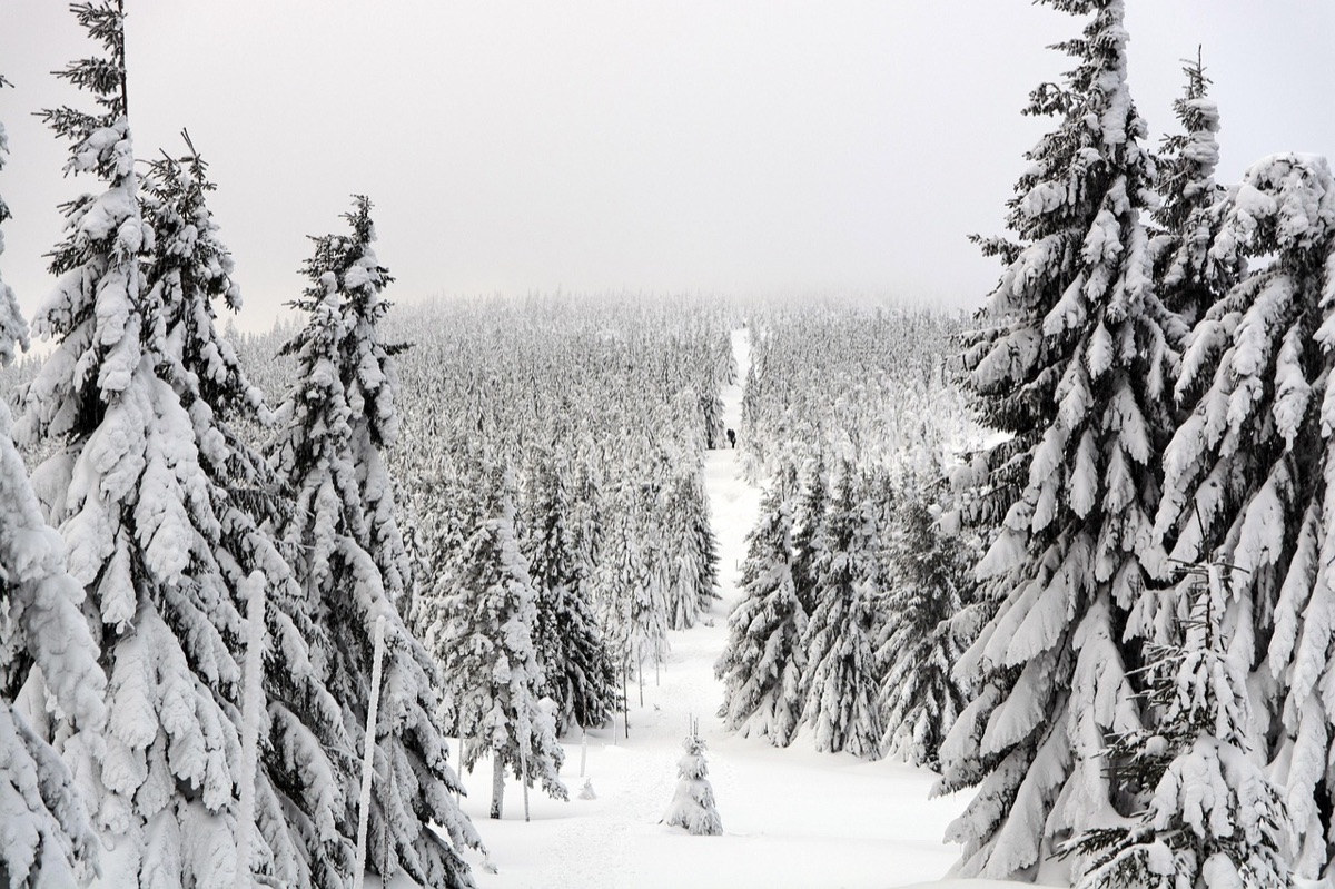 Snow-covered mountain trail in high altitude