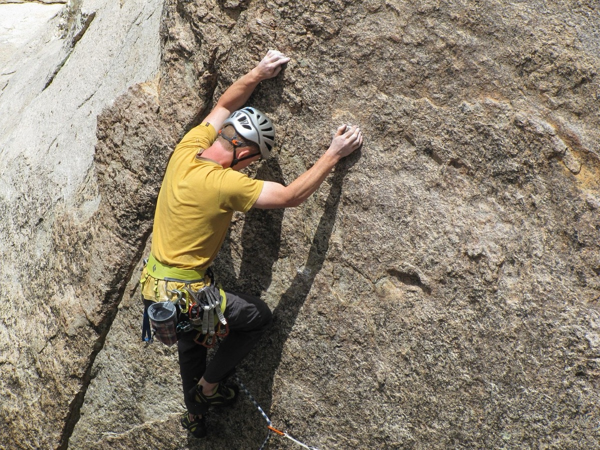 Rock climbing harness on rocky wall